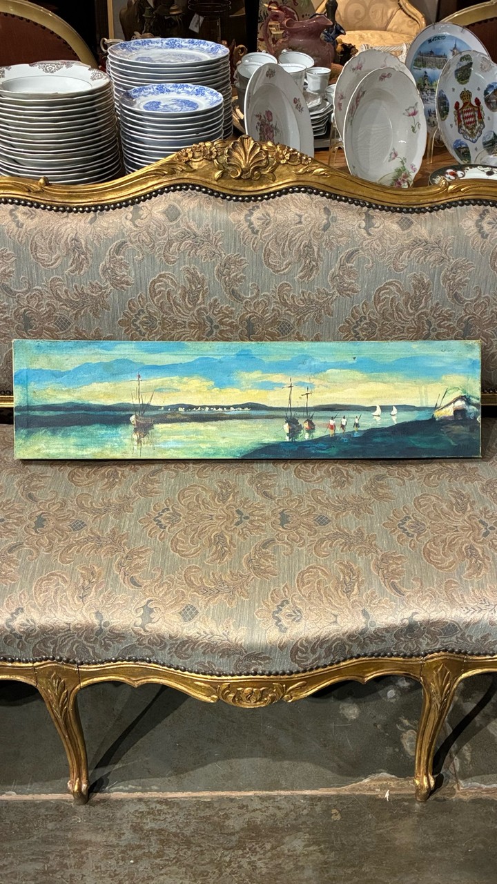 Quadro Panorâmico — Cena Portuária com Embarcações · Século XX (1ª metade) · Estado: Bom