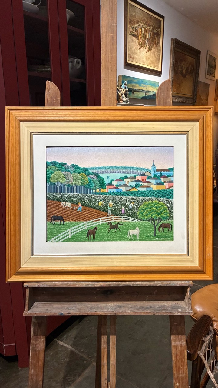 Quadro Naïf — Cena Rural Brasileira - Edgar Calhado · Século XX — 1970–1990 · Estado: Bom