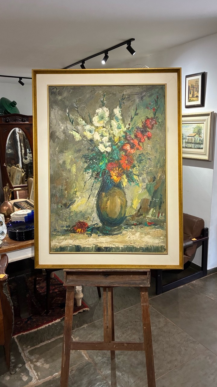 Quadro Natureza Morta com Flores - Jozan · Século XX (1991) · Estado: Bom