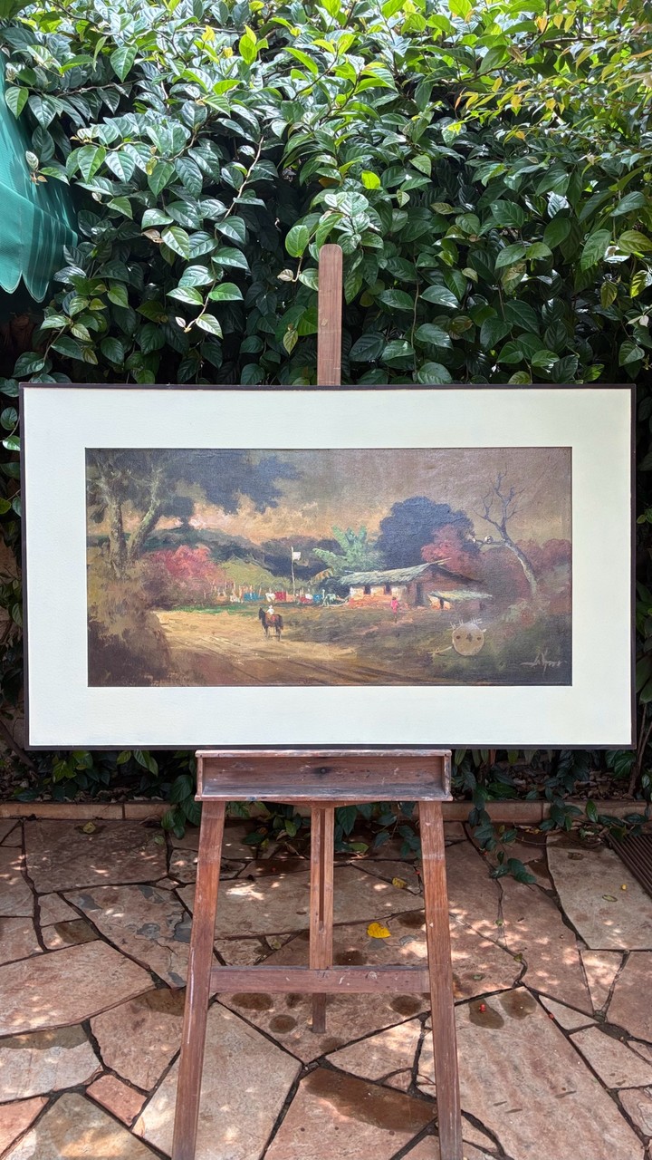 Quadro — Cena Rural com Cavaleiro · Século XX (1ª metade) · Estado: Bom