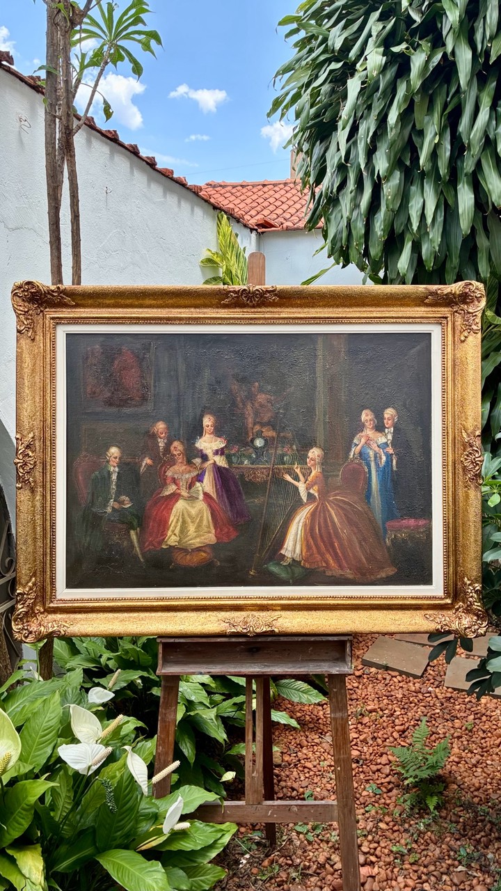 Quadro Cena de Salão Rococó · Século XIX–XX (temática Rococó século XVIII) · Estado: Bom