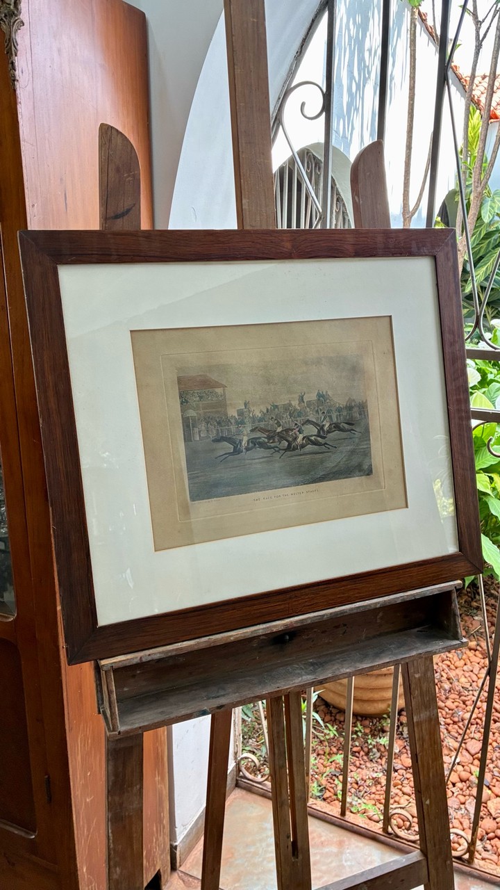 Quadro Gravura Corrida de Cavalos · Século XIX · Estado: Regular