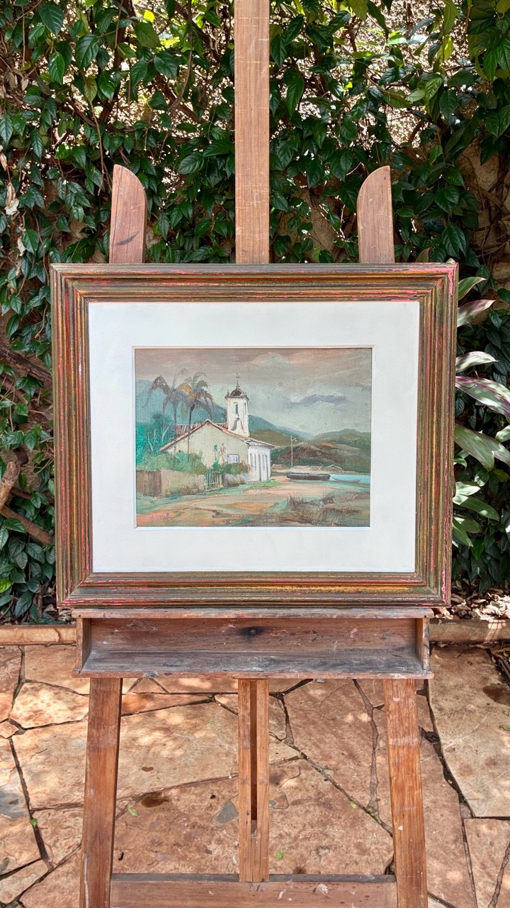 Quadro – Paisagem Brasileira com Igreja Colonial - Pellegatta · Século XX (1940–1970) · Estado: Bom