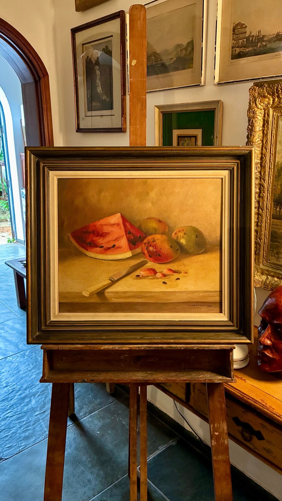 Quadro Óleo sobre Tela - Natureza Morta com Frutas Tropicais · Segunda metade do Século XX (c. 1966) · Estado: Bom