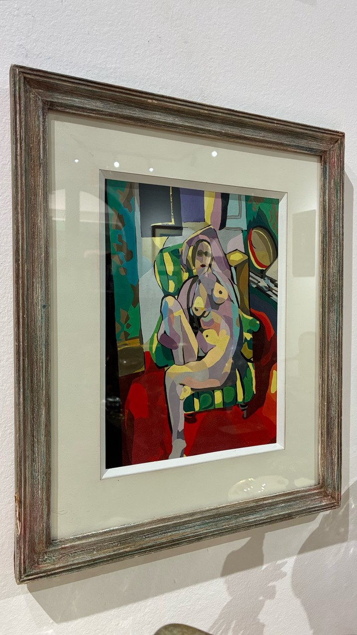 Quadro Nu Feminino Cubista em Poltrona Verde · Século XX (segunda metade) · Estado: Bom