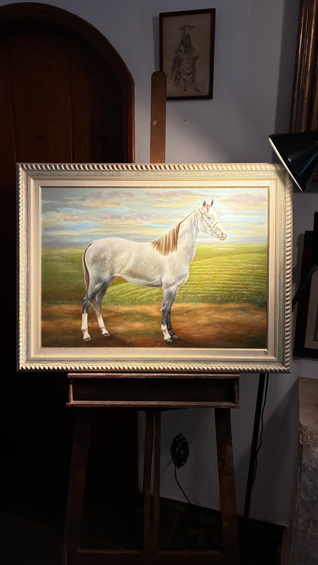 Quadro óleo sobre tela Cavalo Branco · Século XX (1950-1980) · Estado: Bom