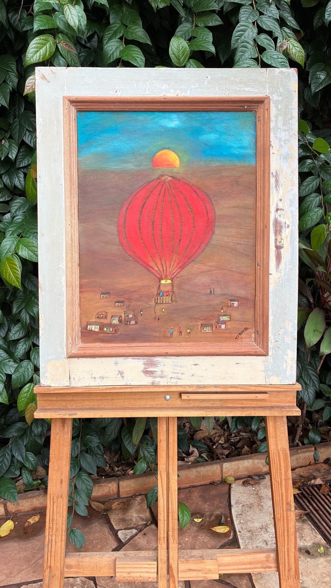 Quadro Pintura Naive com Balão · Século XX (segunda metade) · Estado: Bom