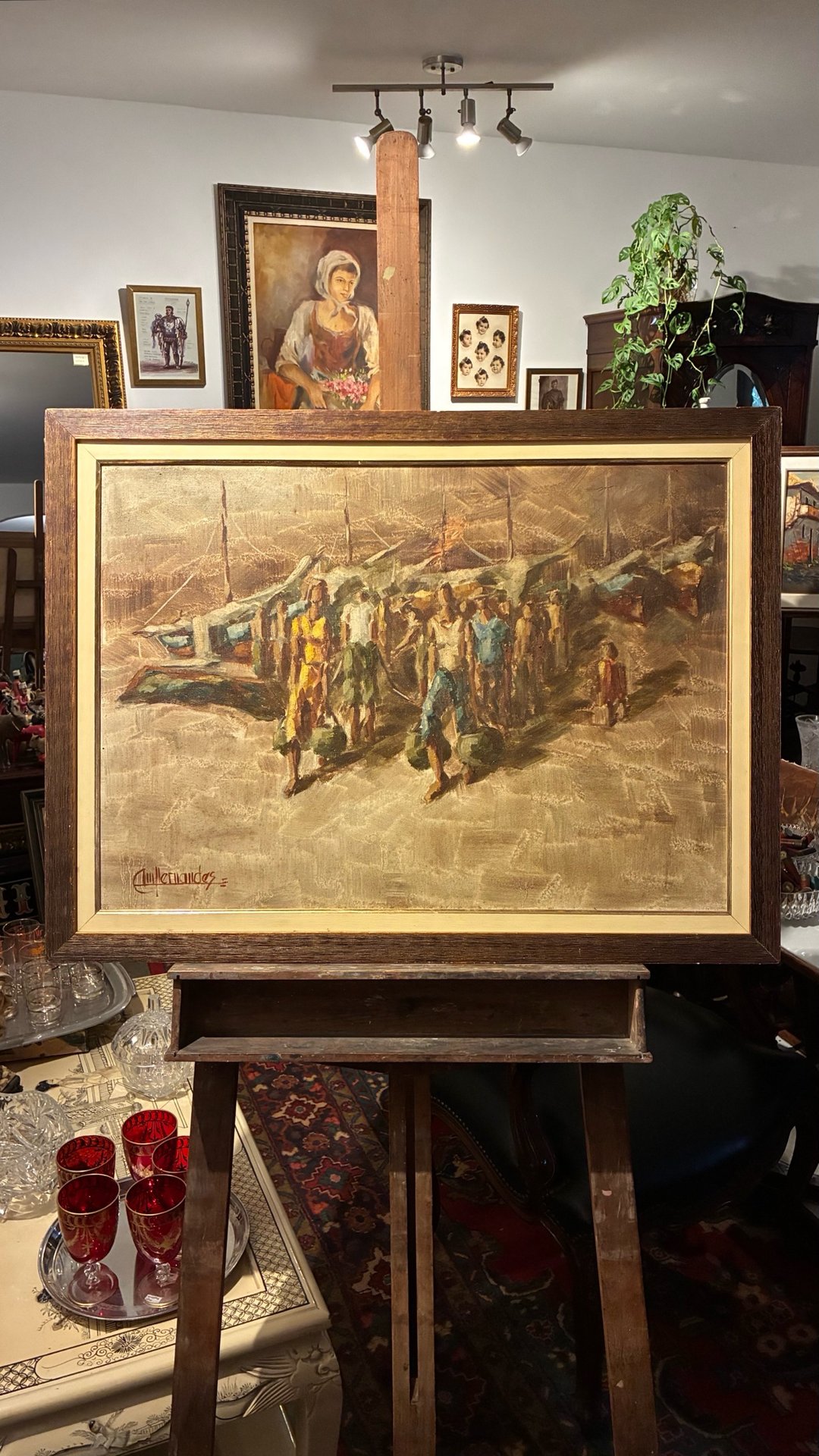 Quadro Pintura a Óleo - Cena Portuária · Século XX (1950-1980) · Estado: Bom