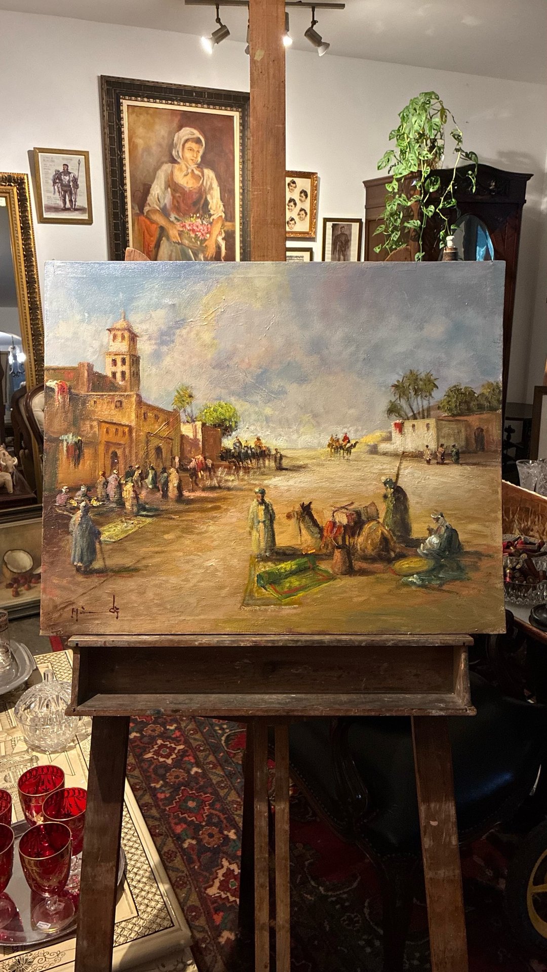 Quadro óleo sobretela- Cena de Mercado Árabe · Final Século XIX - Início Século XX · Estado: Bom