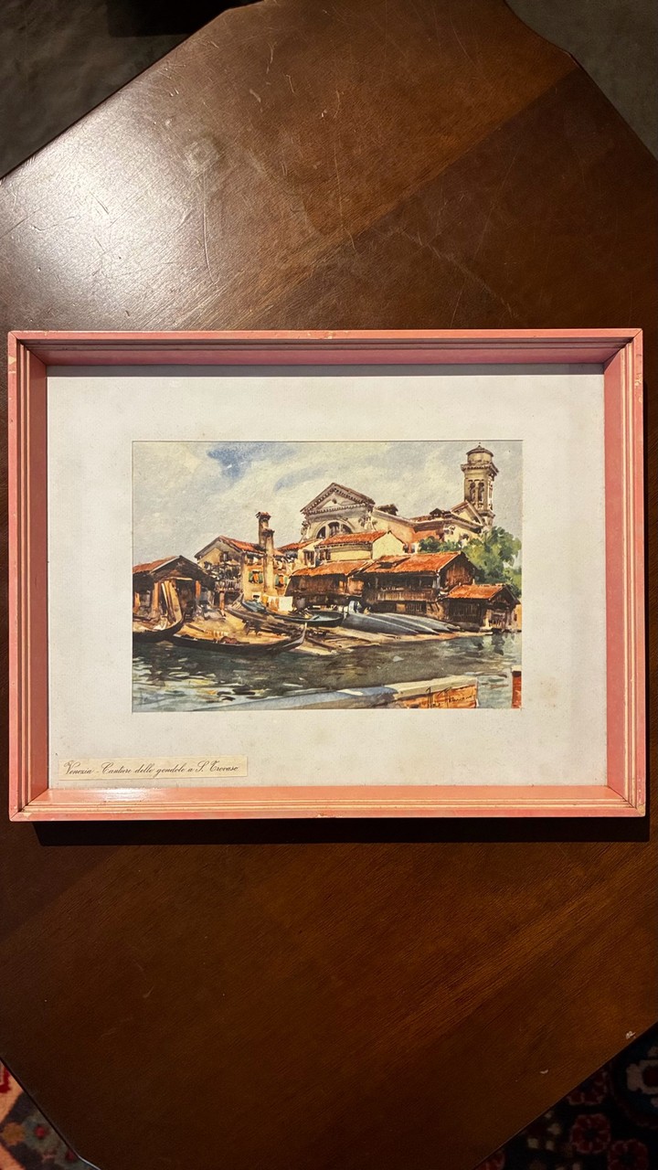 Quadro Aquarela Vista de Veneza · Século XX (1920-1960) · Estado: Bom