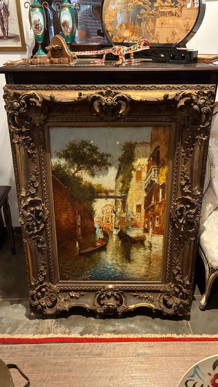 Quadro a Óleo Vista de Canal Veneziano · Final Século XIX – Início Século XX · Estado: Bom