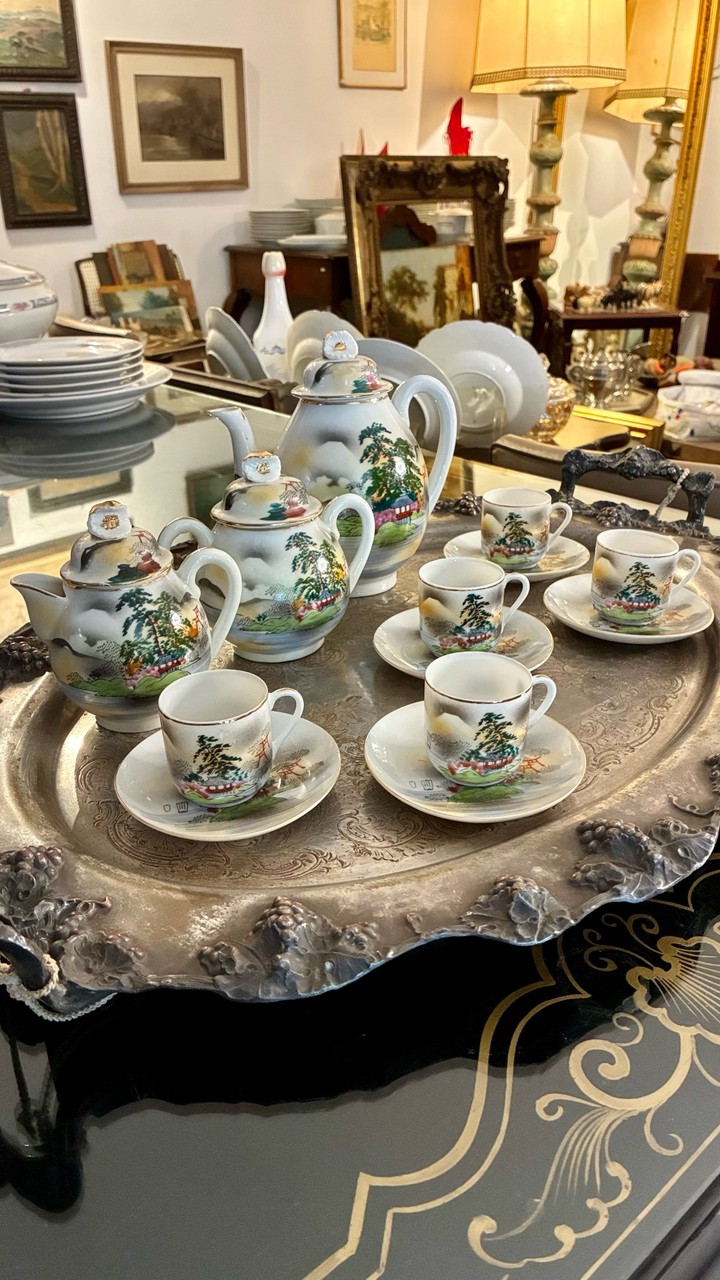 Jogo de Chá/ café Porcelana Japonesa Paisagem · Século XX (1920-1950) · Estado: Bom