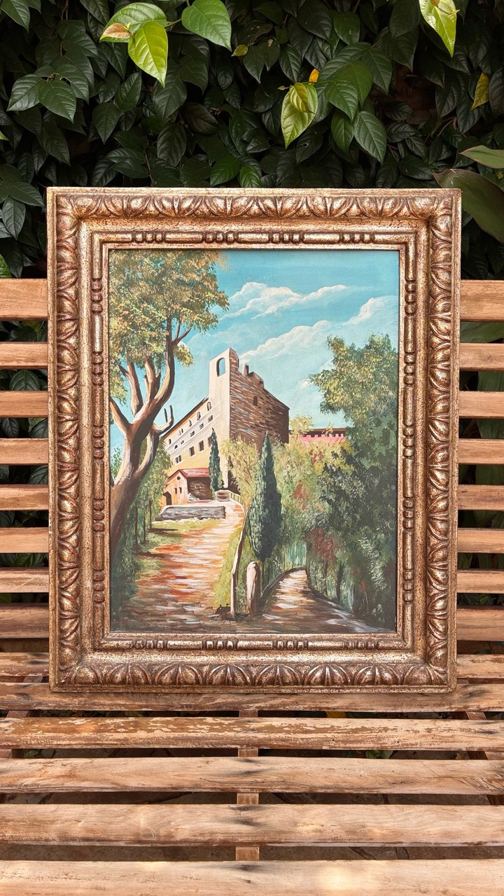 Quadro Paisagem com Castelo e Ciprestes · Século XX (1930–1960) · Estado: Bom