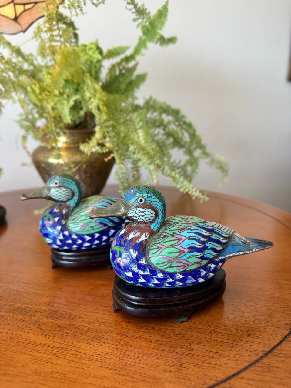 Par de Patos Mandarins em Cloisonné Chinês · Século XX (1920-1970) · Estado: Bom