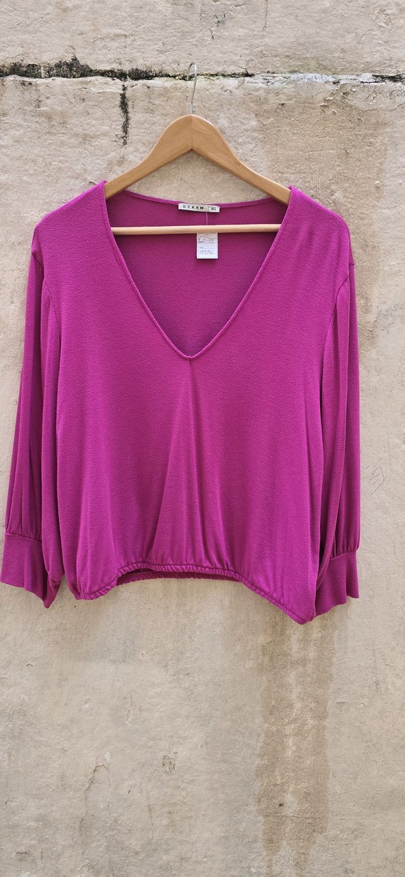 Blusa Cropped Pink Manga 3/4 · Estado: Bom
